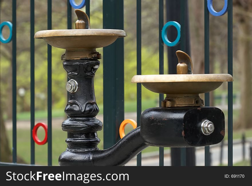 Public drinking fountain at a local park. Main stem is in focus and lower stem, slighty out of focus. Public drinking fountain at a local park. Main stem is in focus and lower stem, slighty out of focus.