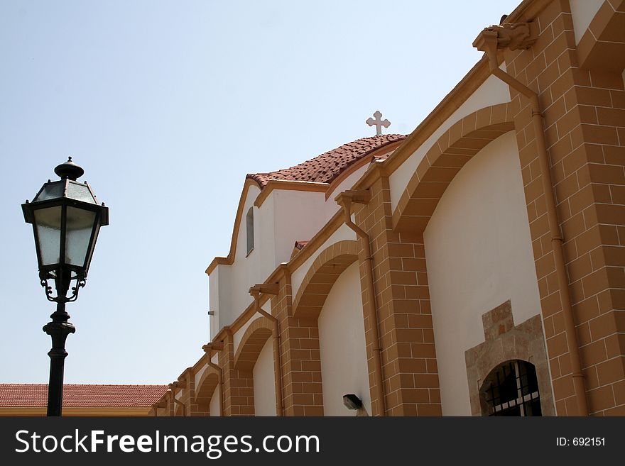 Church and street light. Church and street light