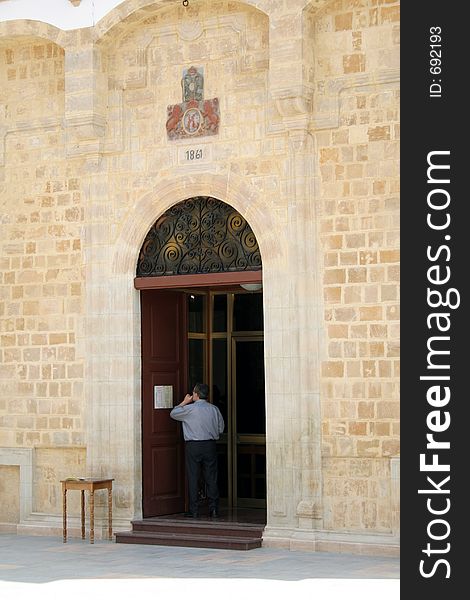 At the entrance of the church