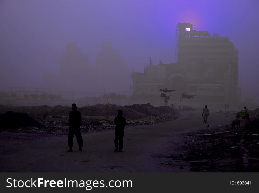 Full moon night moonrise behind new delhi building,. Full moon night moonrise behind new delhi building,