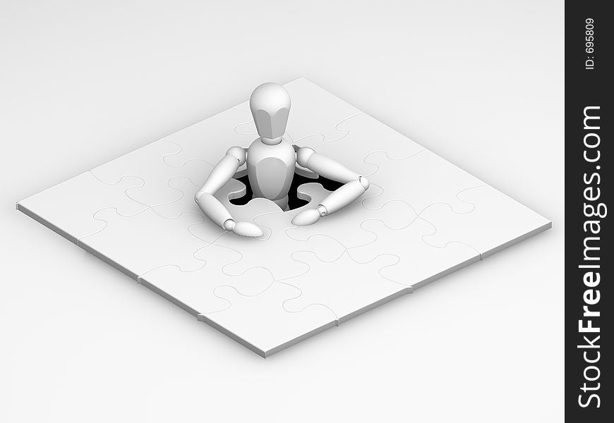 3D render of someone within a puzzle. 3D render of someone within a puzzle