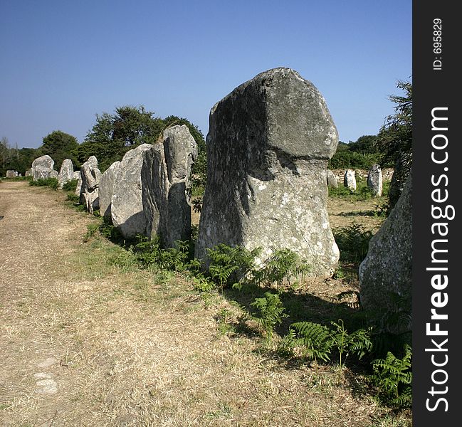 Standing stones alignments nr Carnac in south Brittany. Standing stones alignments nr Carnac in south Brittany