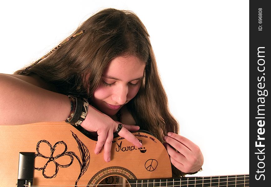 Beautiful young girl with 6 string acoustig guitar. Beautiful young girl with 6 string acoustig guitar