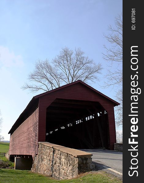 Utica Mills covered bridge in Fredrick, MD Vertical