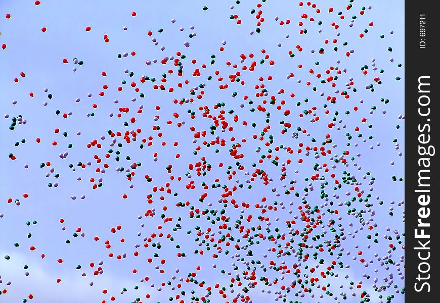 Bunch of helium balloons flying in the sky. Bunch of helium balloons flying in the sky
