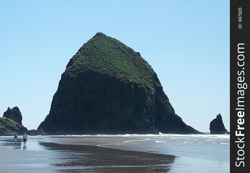 Haystack Rock in the Pacific Ocean at Cannon Beach, Oregon.
