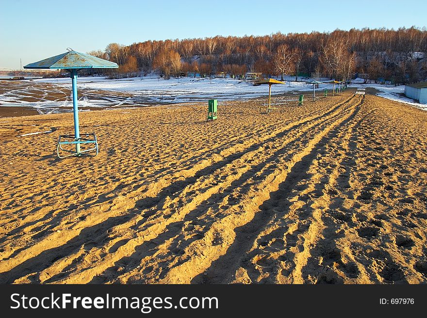 Spring Beach And Snow.