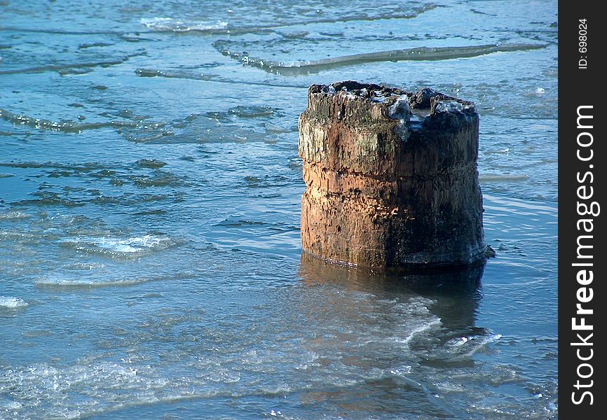 Ice melting on the river - spring