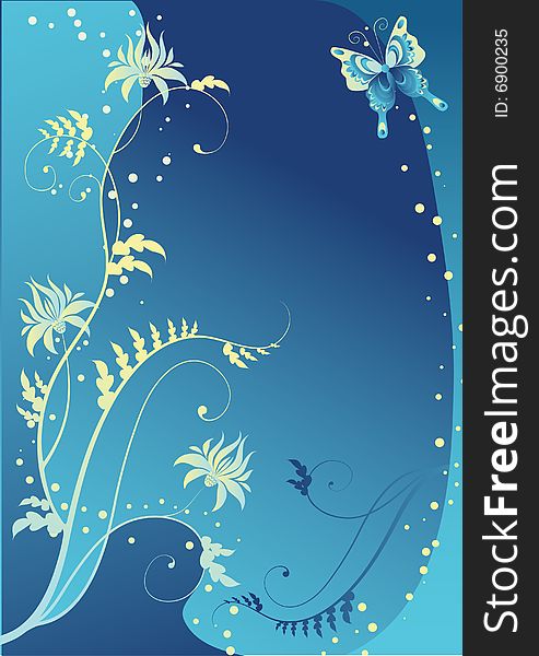 Abstract vector blue background with butterfly. Abstract vector blue background with butterfly