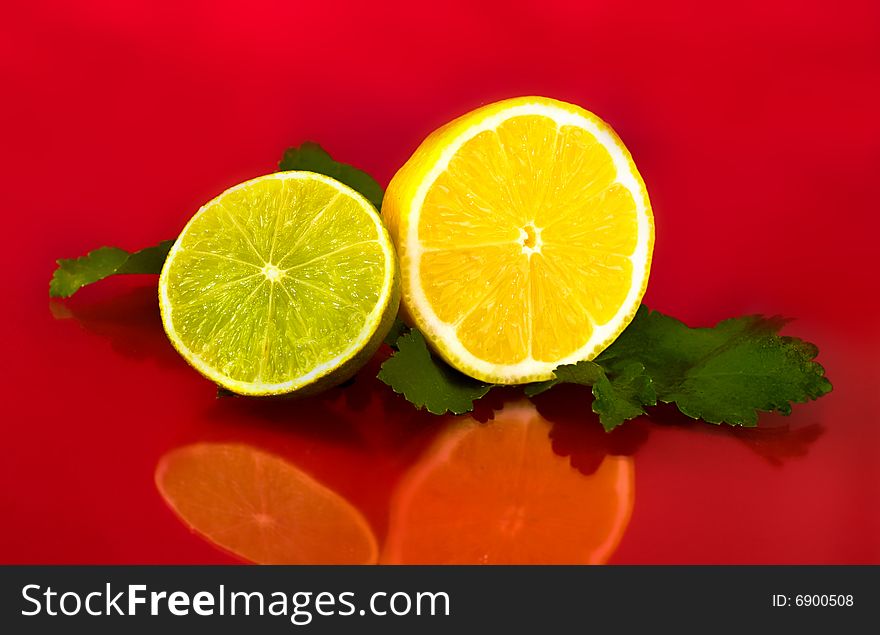 Diverse fruits,on red background