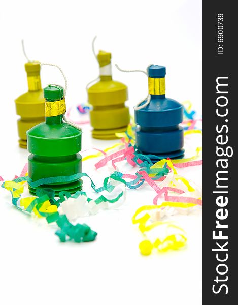 Party poppers isolated against a white background