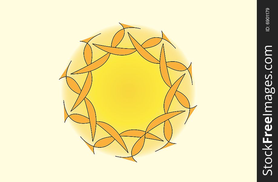 A spiral design in a yellow background