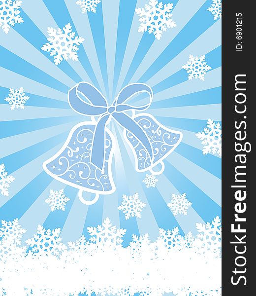 Christmas card with bells and snowflakes