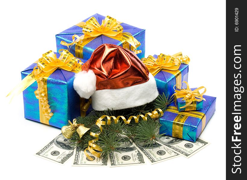 Santa S Red Hat, Gift Boxes And Money