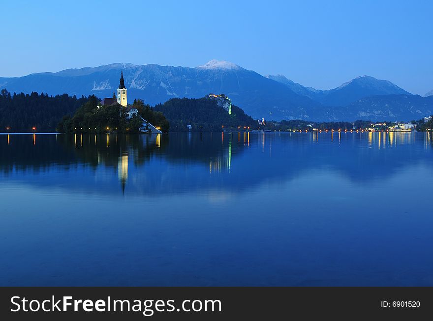 The serene Bled lake in Bled, Slovenia.