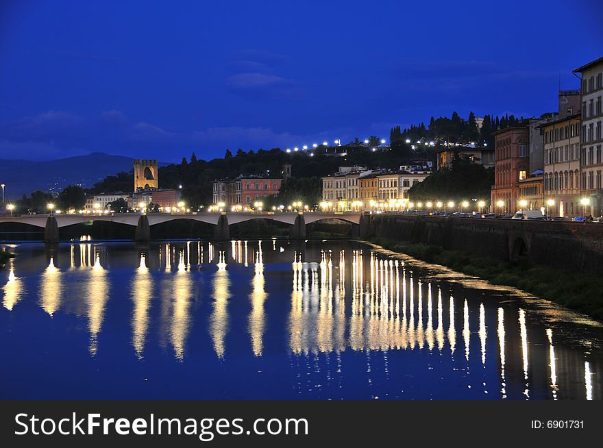 Blue hour photo of the Arno river in beautiful Florence. Blue hour photo of the Arno river in beautiful Florence.