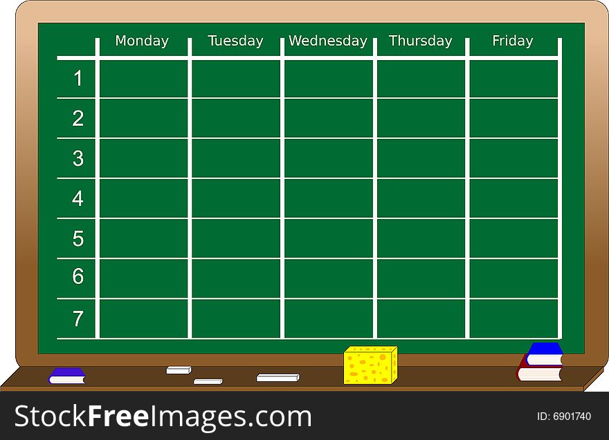 Green blackboard with school scheduler. Green blackboard with school scheduler