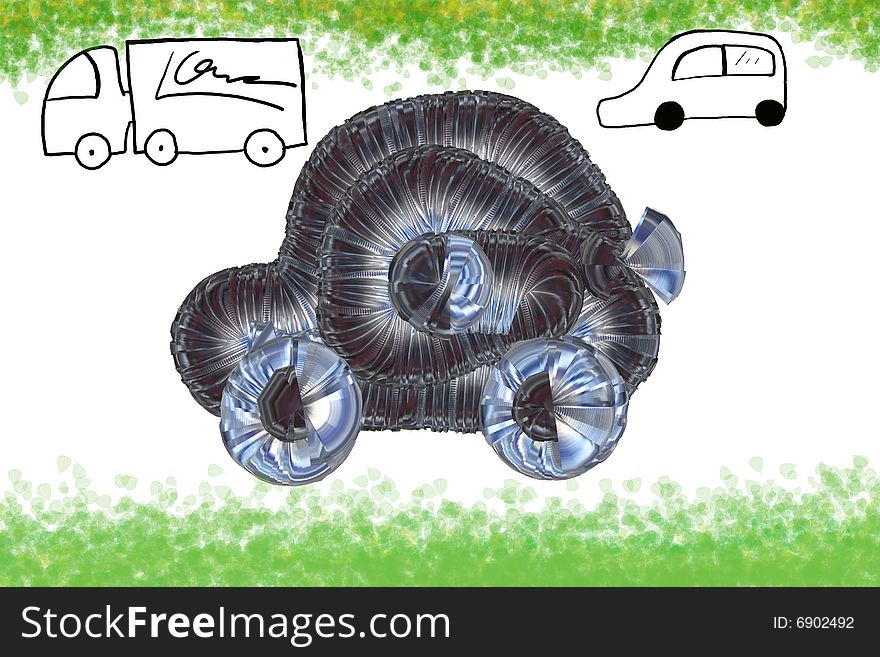 Hydro cell car on the street. Illustration.