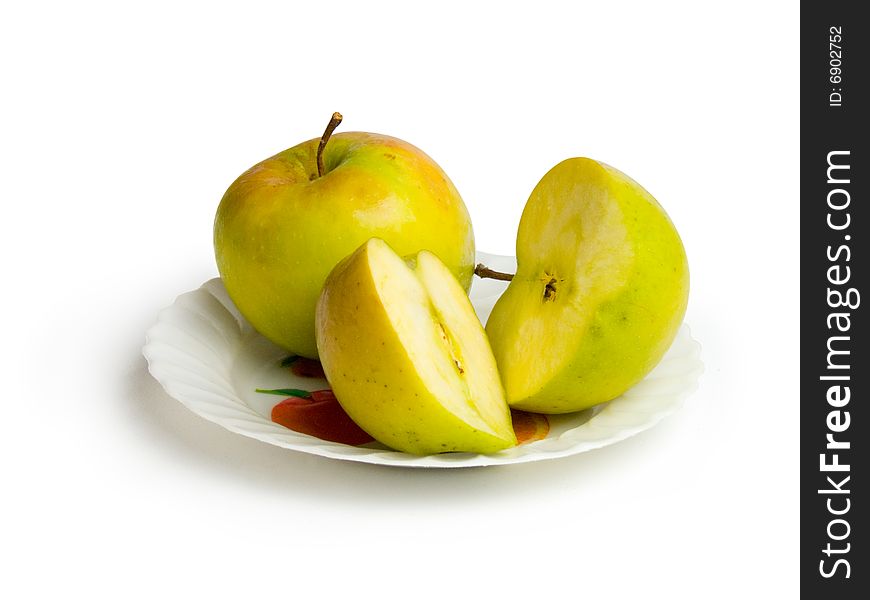 Two ripe apples lying on button isolated. Two ripe apples lying on button isolated