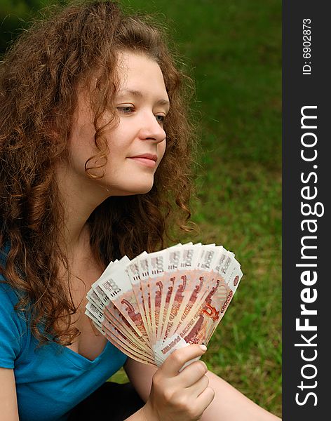 Young beautiful girl with Russian money - Rubles. Young beautiful girl with Russian money - Rubles