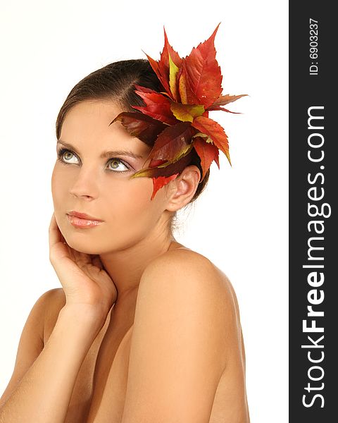 Close-up portrait of beautiful woman with professional makeup