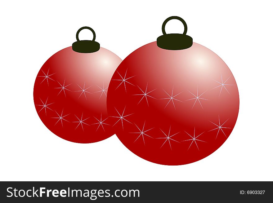 Two red decorated Christmas balls. Two red decorated Christmas balls