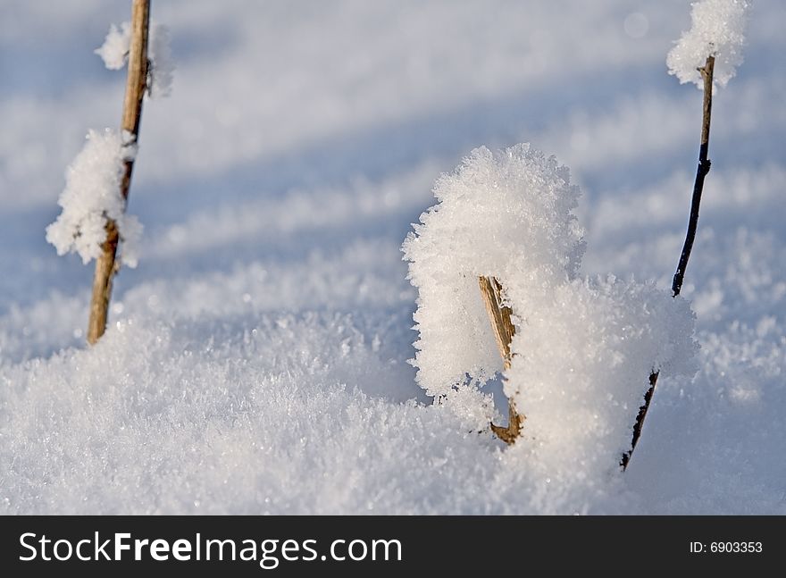 Interesting close-up image of a snow shape in a frozen field. Interesting close-up image of a snow shape in a frozen field.