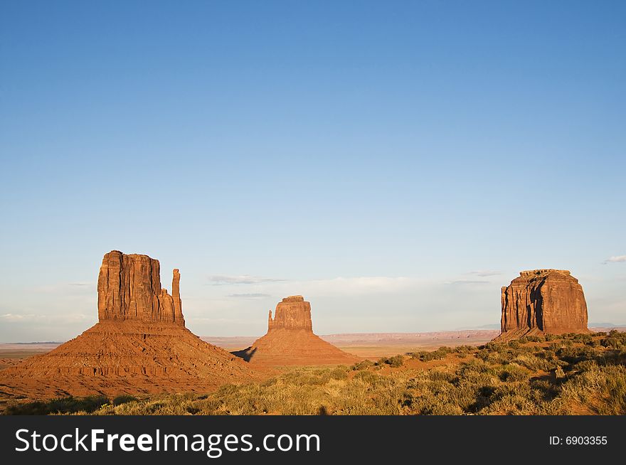 Monument valley during the day with blue sky