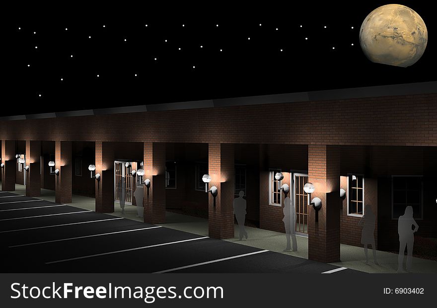 3d rendering of a office condo at night