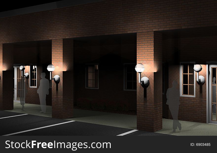 3d rendering of a office condo at night