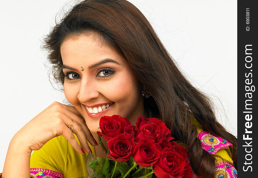 Asian female with red roses