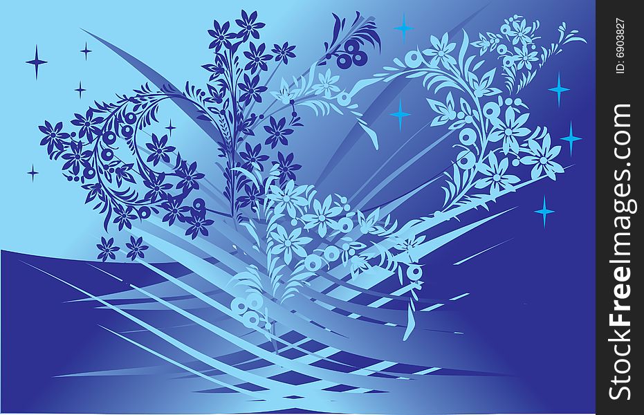 Illustration with blue floral background. Illustration with blue floral background
