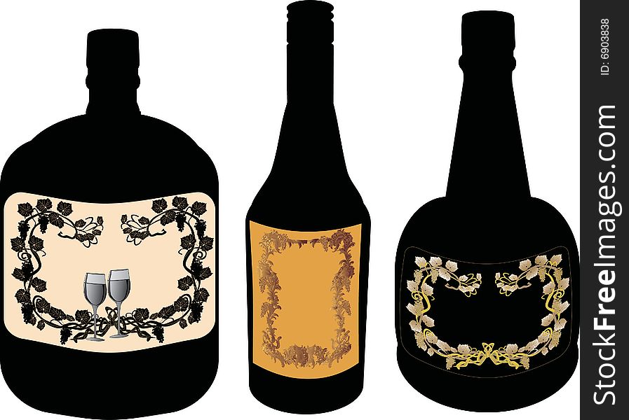 Illustration with three bottles with lables