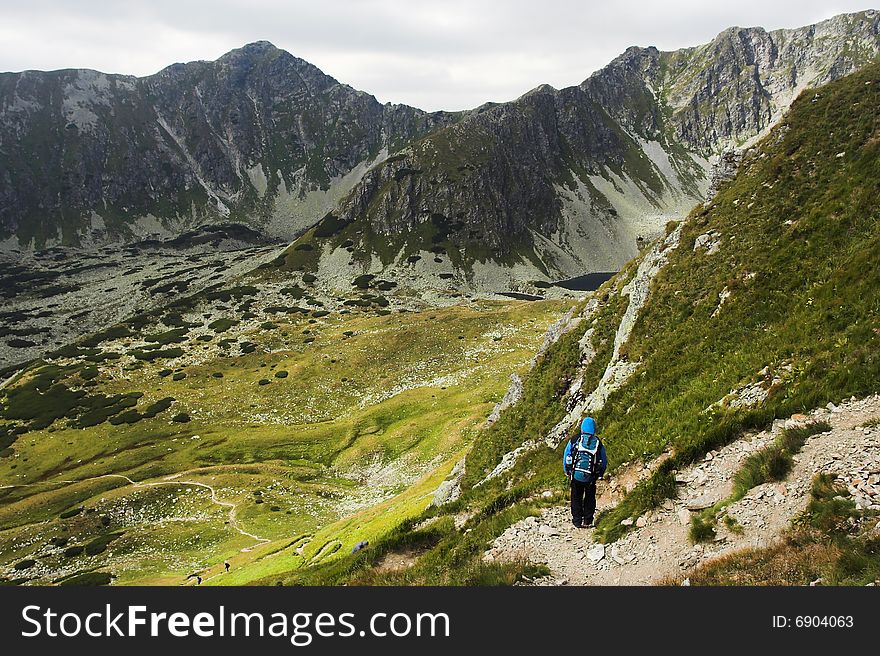 The way in Tatra Mountains with the hiker