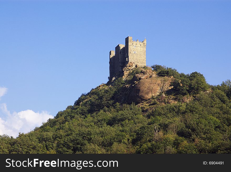 Medieval castle on hill in Italy, Aosta region, horizontal. Medieval castle on hill in Italy, Aosta region, horizontal