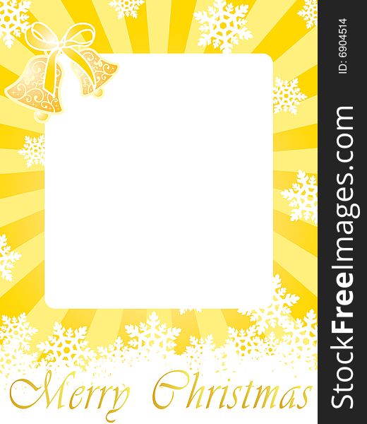 Gold christmas frame card with bells & snowflakes