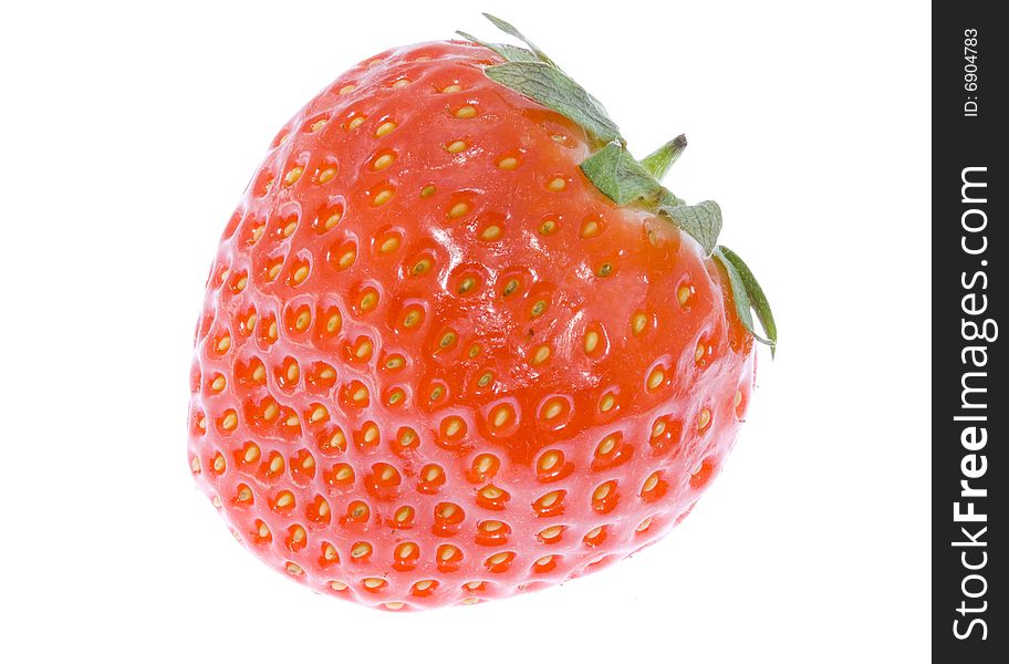 A ripe juicy red strawberry on the white background