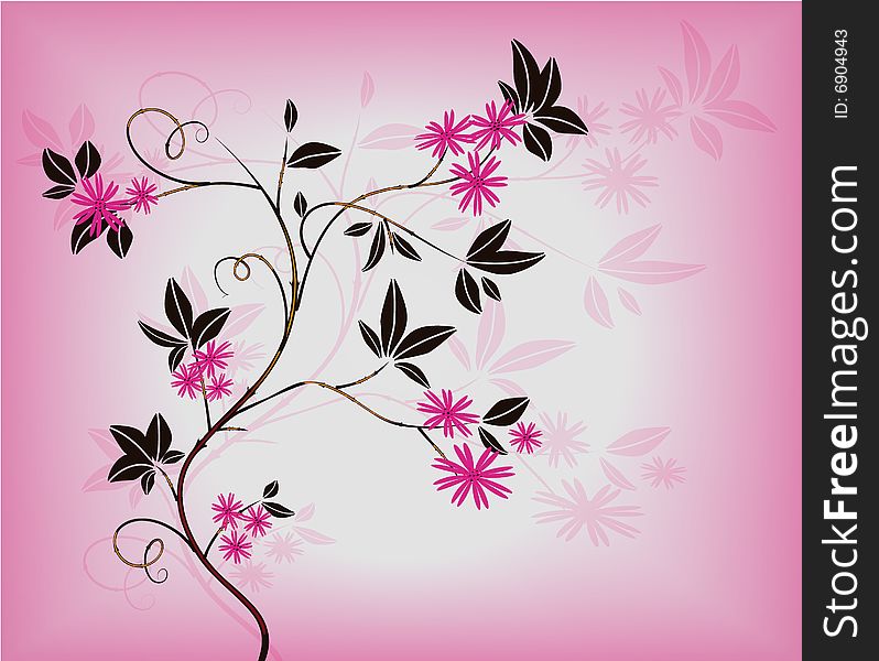 Blossoming branch with pink colours on a light background