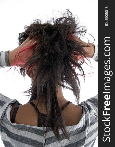 Girl showing her hair on an isolated background