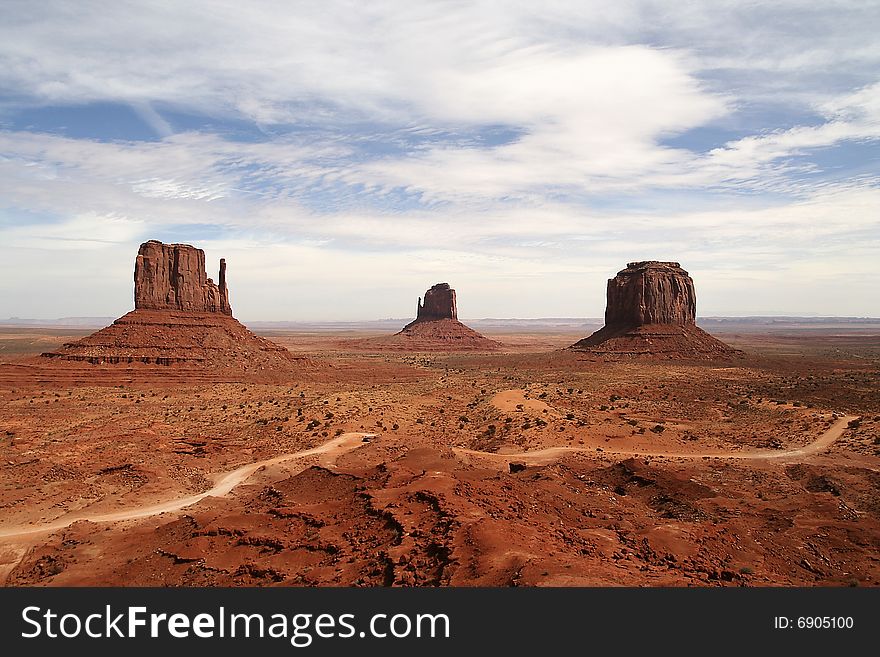 VIEW of the ROAD through Monument Valley NP. VIEW of the ROAD through Monument Valley NP