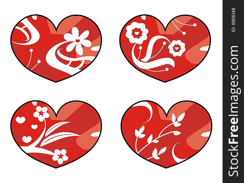 Design elements- red and white hearts. Design elements- red and white hearts