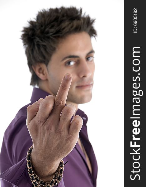 Man showing vulgar hand gesture