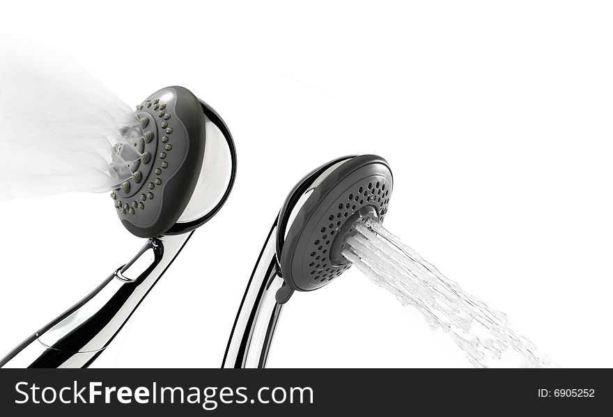 Close-up of shower heads with water. Close-up of shower heads with water
