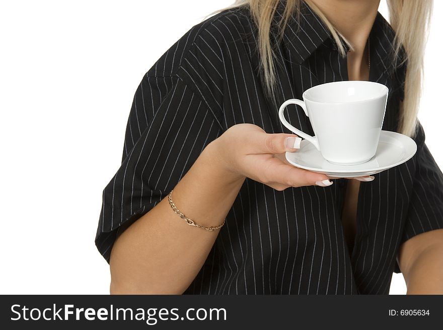 Woman keeping the cup in the hand. Woman keeping the cup in the hand