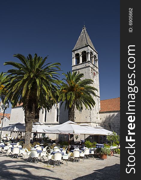 View of old church in the town of trogir, croatia