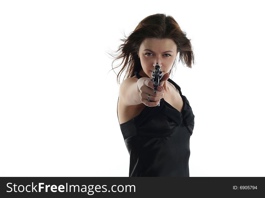 Young woman with revolver