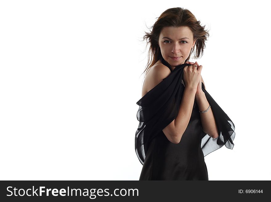 Girl In Black Dress With Scarf