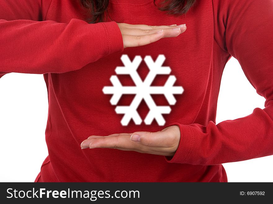 Santa Woman Holding Giant Snowflake