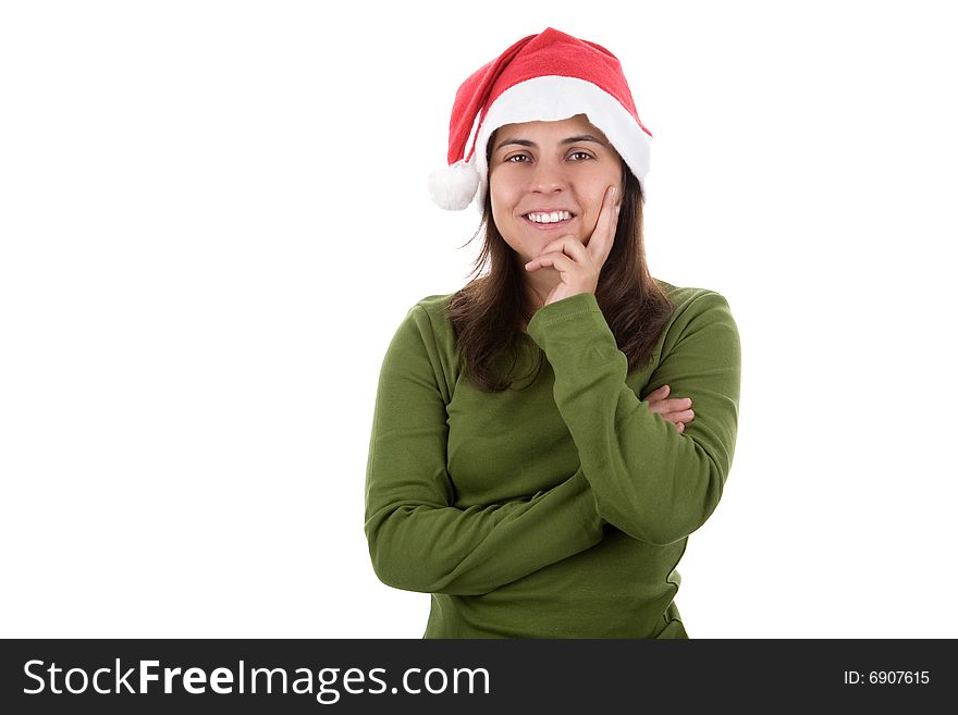 Young santa woman celebrating christmas