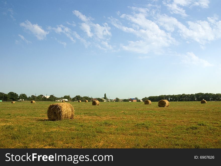 Haystacks in the field. Krasnodar region. Russia